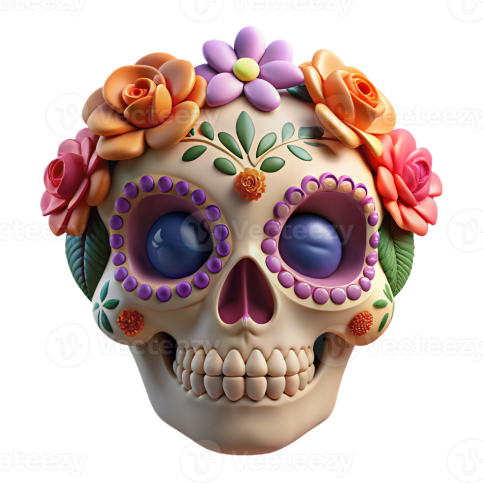 dramatic creative Portrait of a Delicate Sugar Skull Adorn high quality png