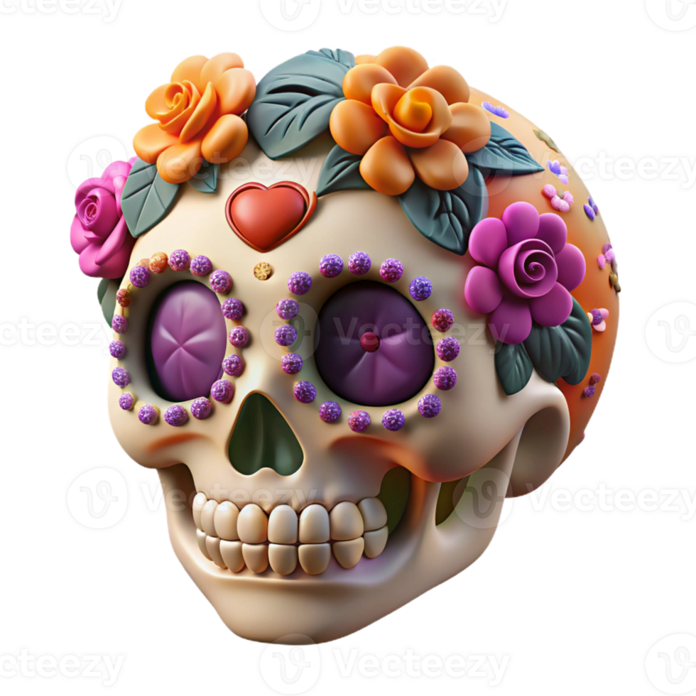 vibrant rustic Portrait of a Delicate Sugar Skull Adorn detailed png