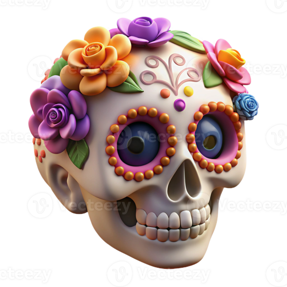 serene creative Portrait of a Delicate Sugar Skull Adorn 4K png