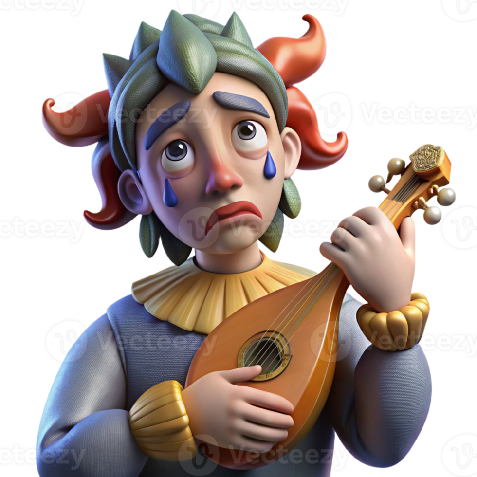 elegant artistic Portrait of a Melancholic Jester with Tea 4K png