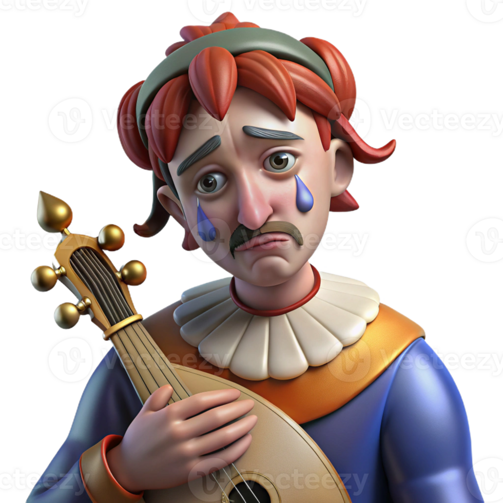 wonderful vintage Portrait of a Melancholic Jester with Tea high quality png