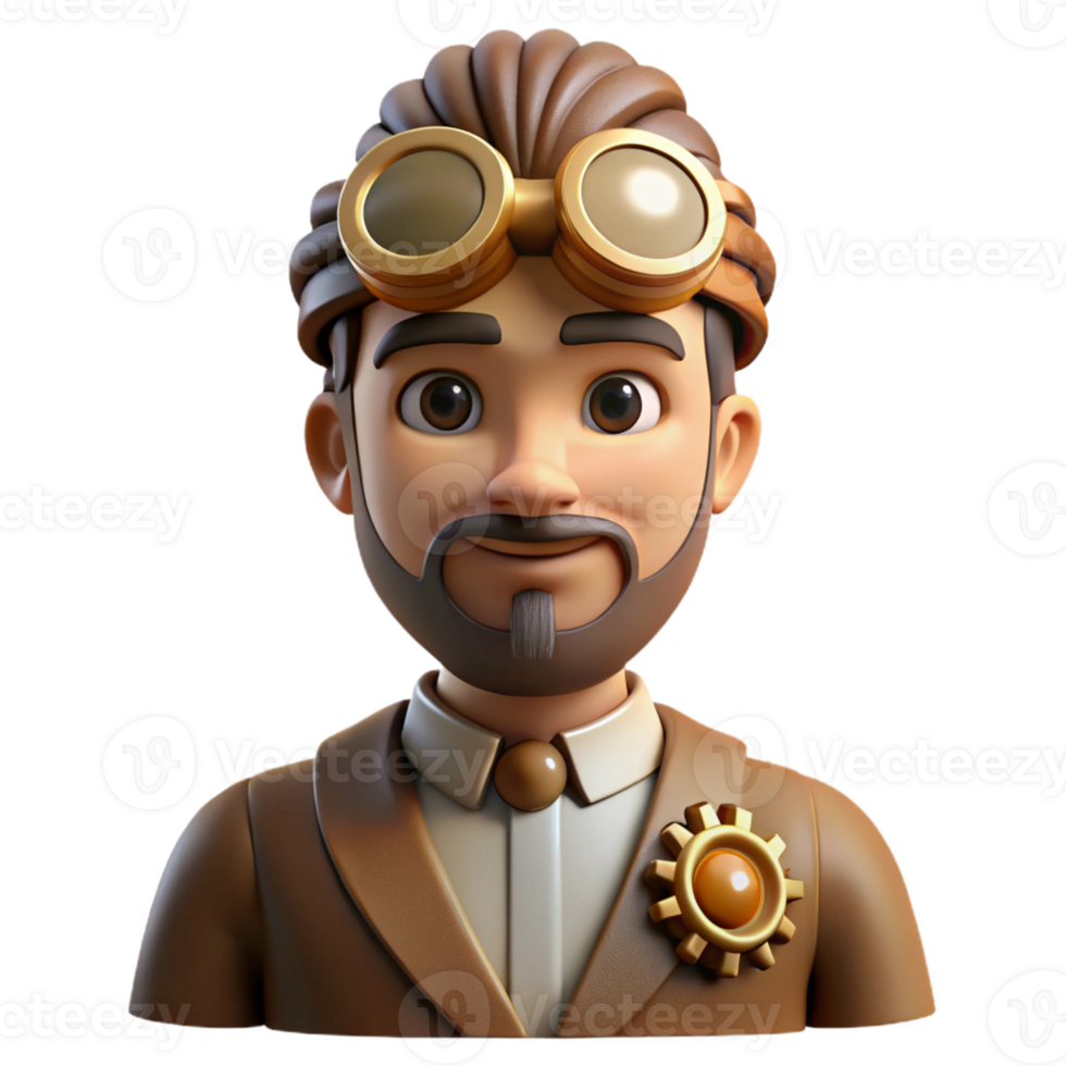 magnificent abstract Portrait of a Steampunk Inventor with Gog authentic png