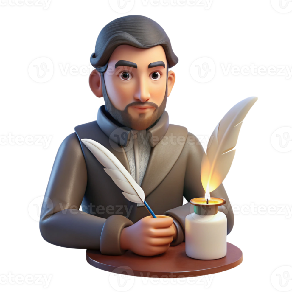 extraordinary classic Portrait of a Pensive Writer with a Quill high quality png