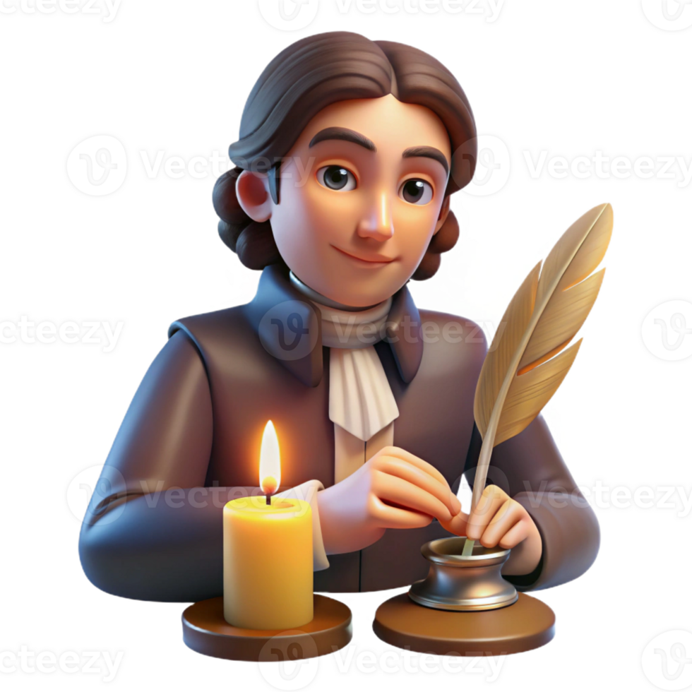 vibrant modern Portrait of a Pensive Writer with a Quill high quality png