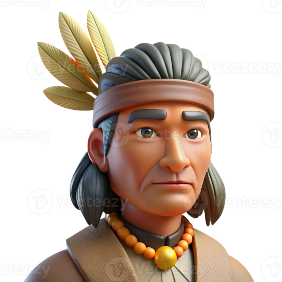 elegant artistic Portrait of a Stoic Native American Chief 4K png