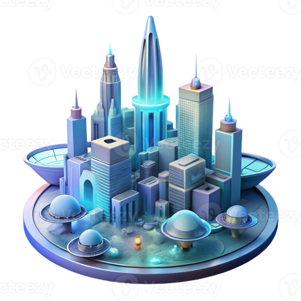 extraordinary contemporary Futuristic Cityscape with Towering Biolum 4K png