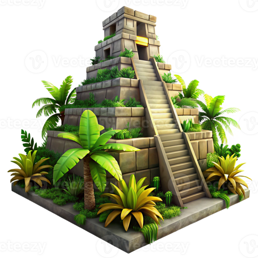 impressive vintage Ancient Mayan Pyramid Overgrown with Jung detailed png