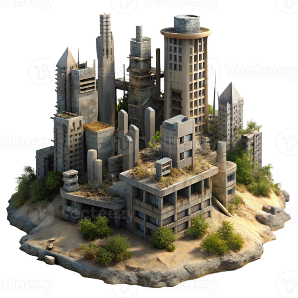 extraordinary artistic Post Apocalyptic Cityscape with Ruined Bui original png