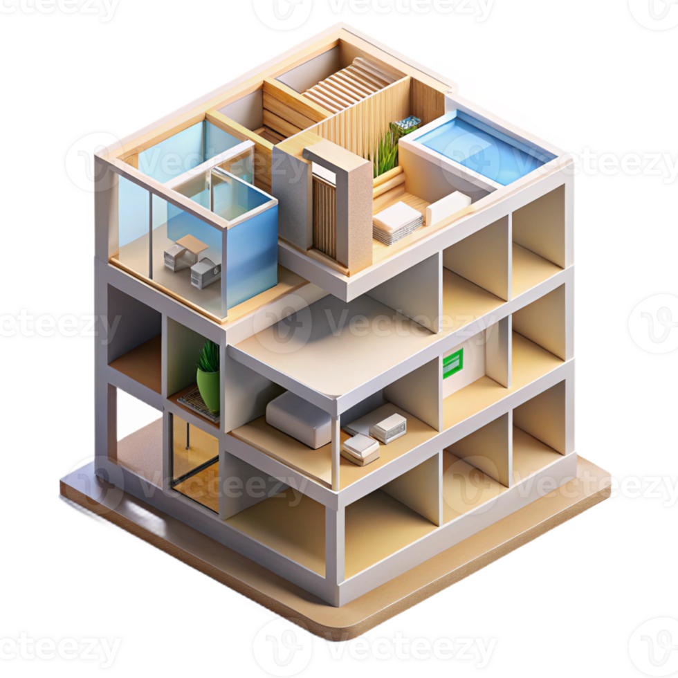 magnificent rustic Isometric Cutaway View of a Multi Story A 4K png
