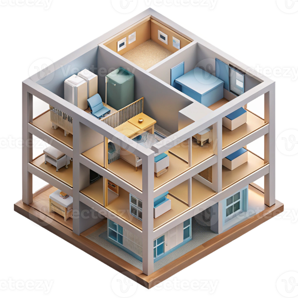 wonderful contemporary Isometric Cutaway View of a Multi Story A 4K png