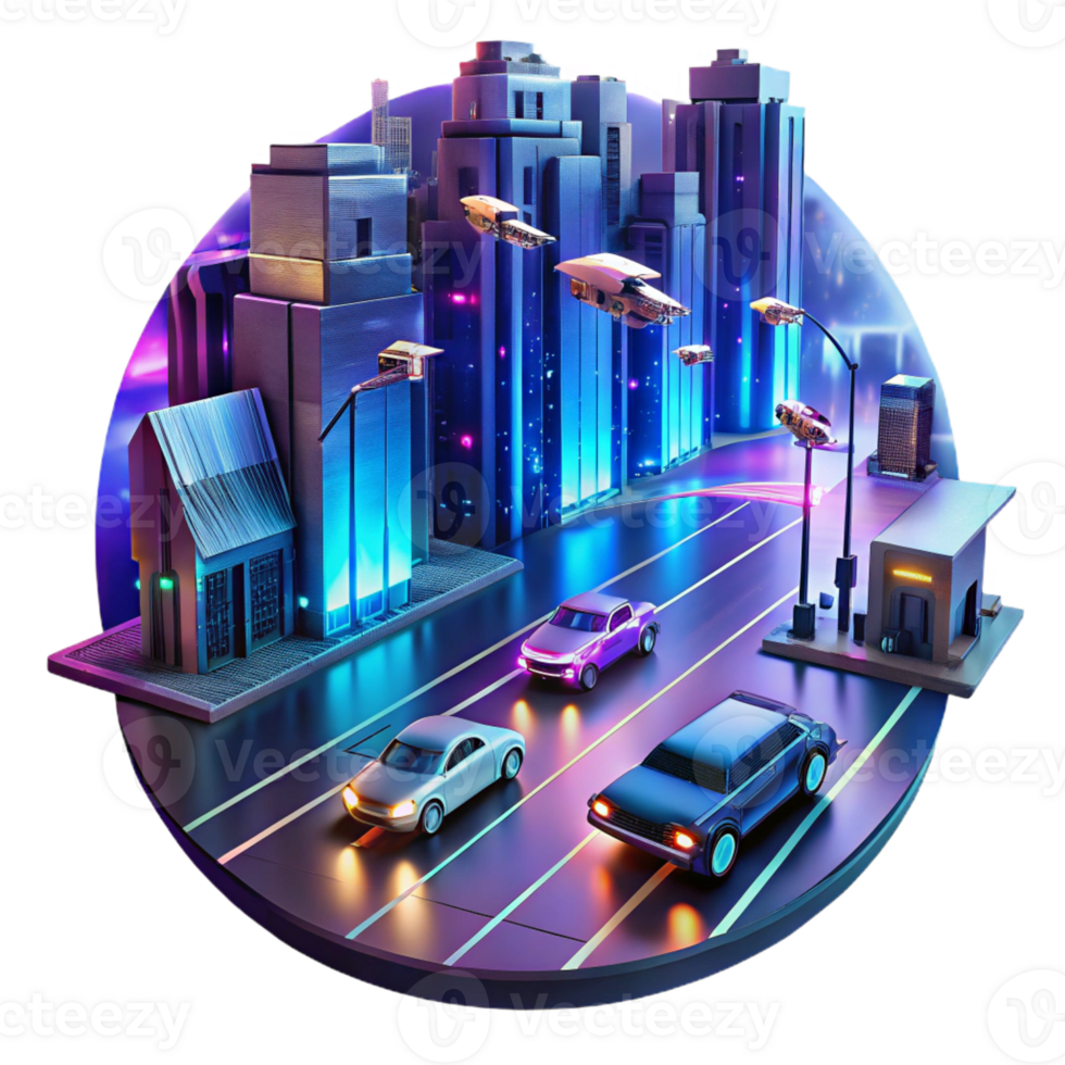 beautiful classic Cyberpunk Street Scene with Holographic A genuine png