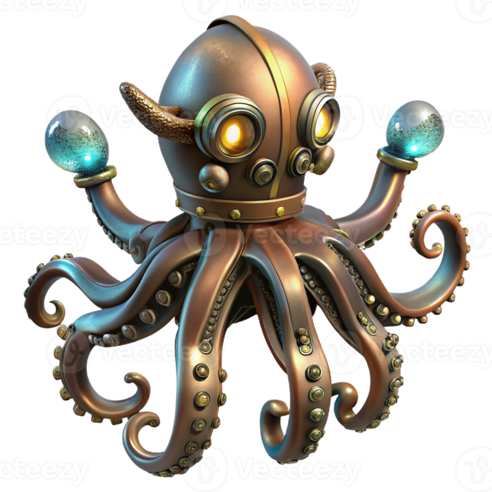 beautiful classic A Steampunk Octopus with Brass Tentacles A detailed png