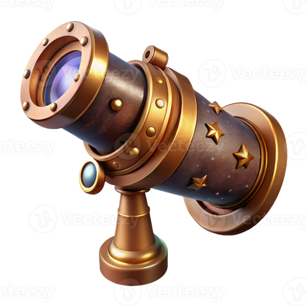 stunning contemporary Steampunk Telescope with Intricate Brass detailed png