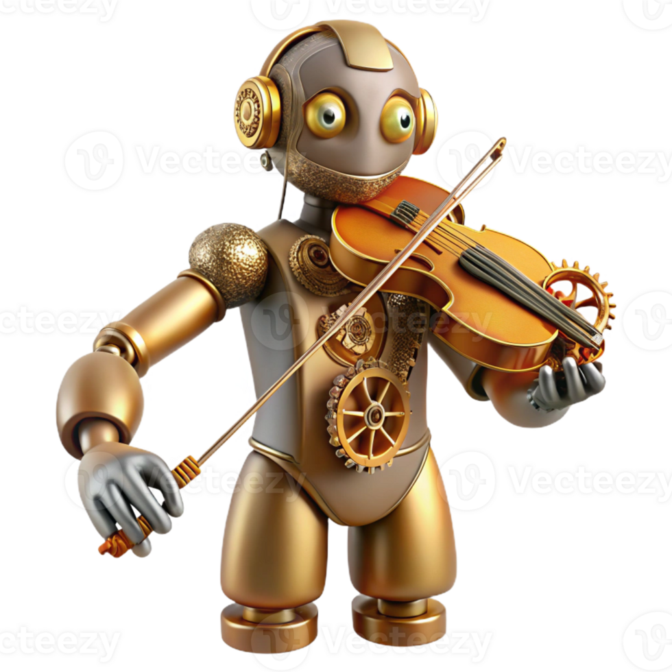 vibrant contemporary A Steampunk Automaton Playing a Violin 4K png