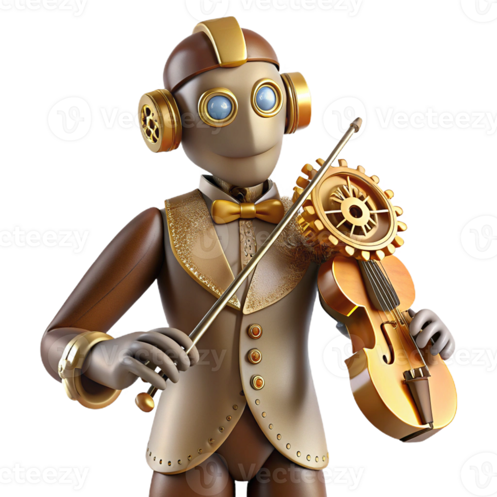 beautiful traditional A Steampunk Automaton Playing a Violin detailed png