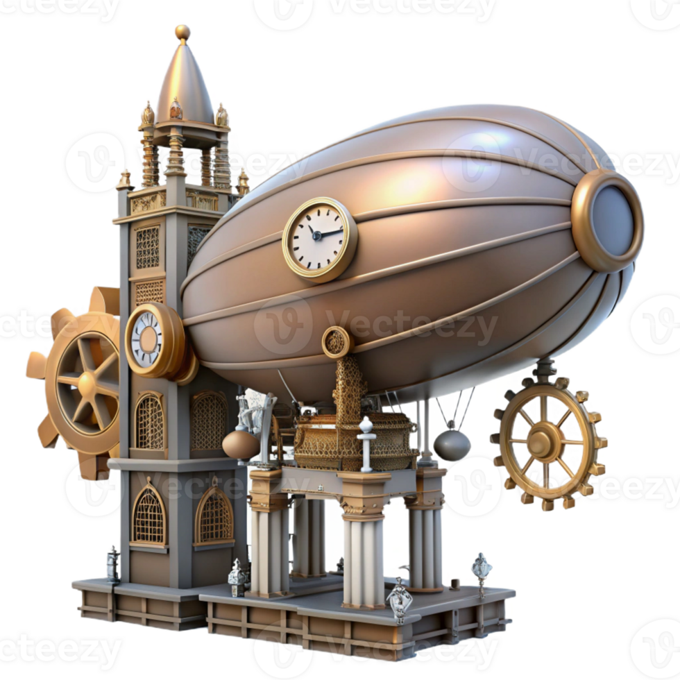 magnificent artistic A Steampunk Airship Docking at a Towerin authentic png