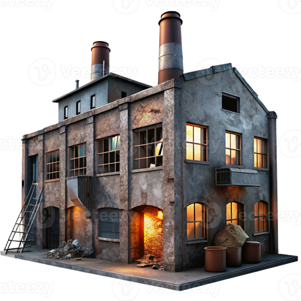 serene creative A Dilapidated Abandoned Factory with Brok high quality png