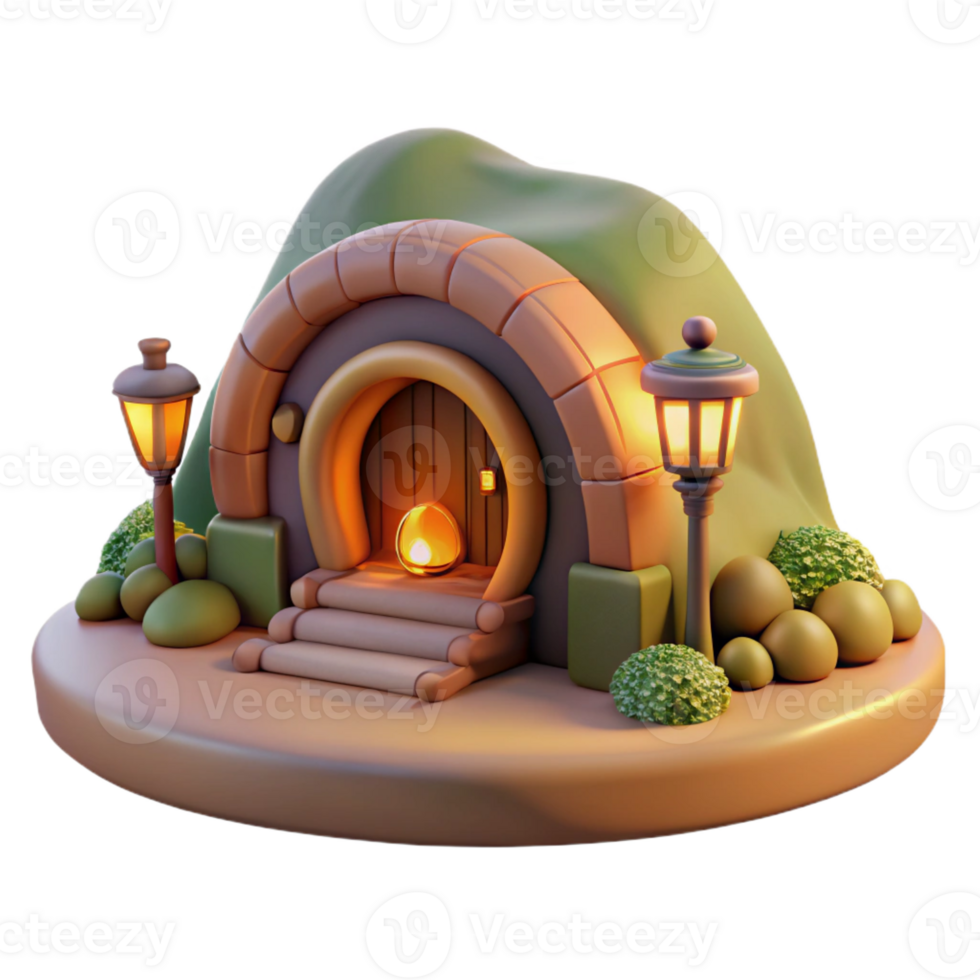 beautiful creative A Cozy Hobbit Hole Built Into the Side O authentic png