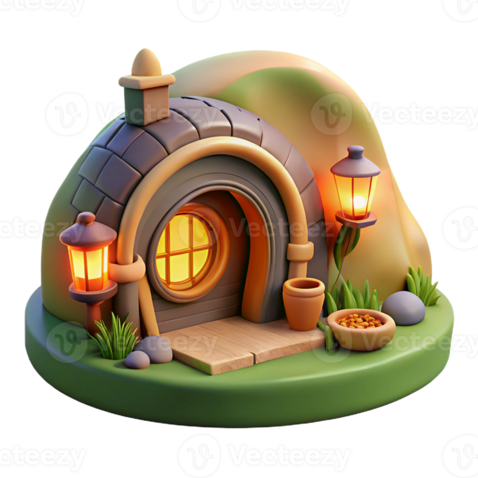 serene rustic A Cozy Hobbit Hole Built Into the Side O original png