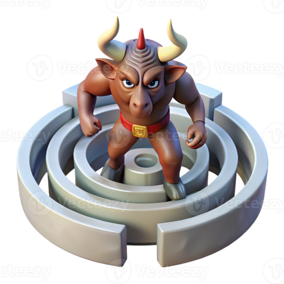 dramatic minimalist Minotaur Trapped in Labyrinth professional png