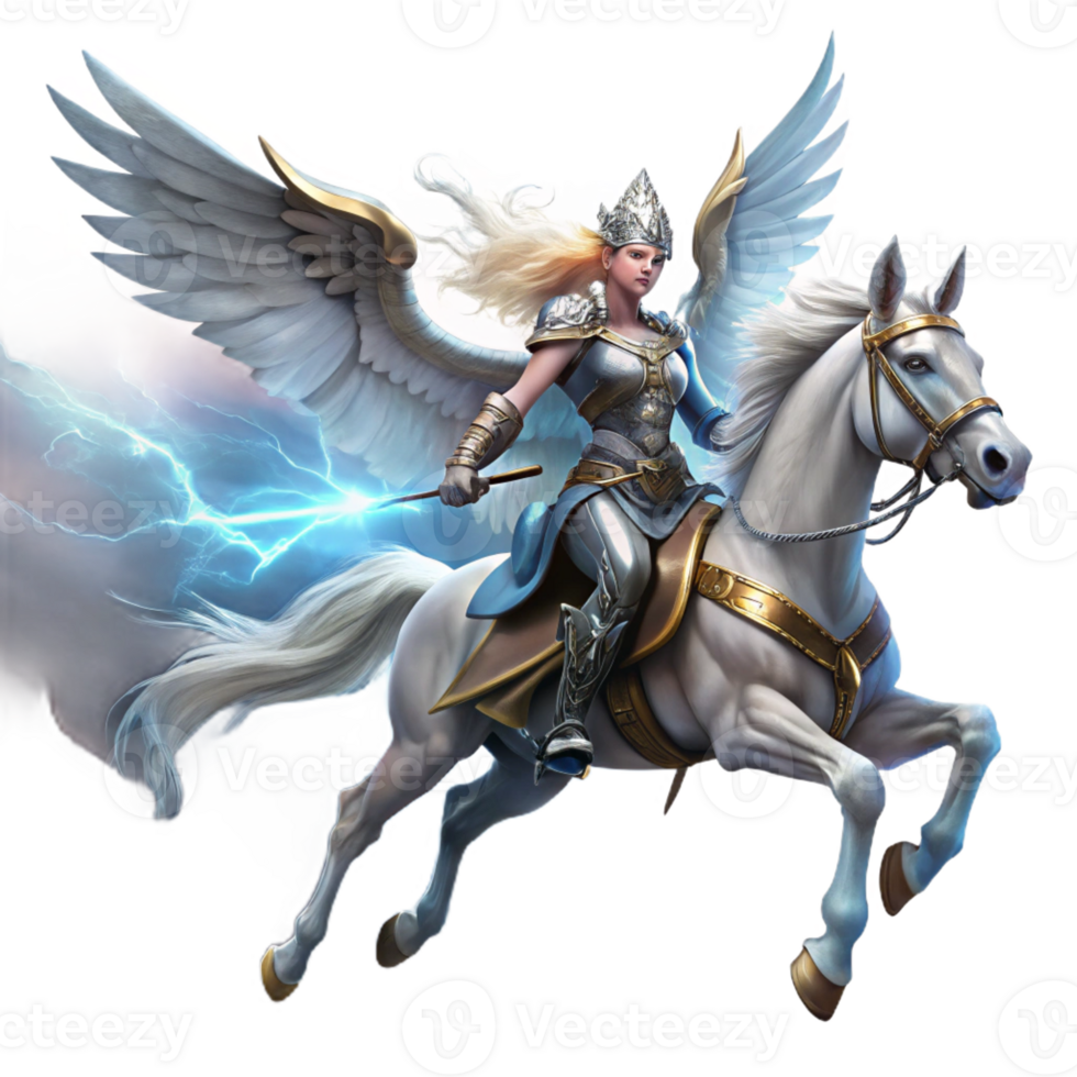 beautiful contemporary Valkyrie Riding a Winged Horse detailed png