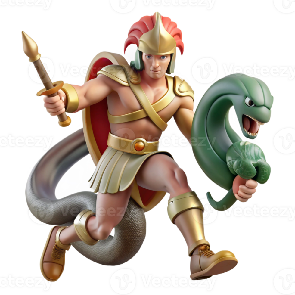 stunning minimalist A Stoic Spartan Warrior Battling a Hydra exclusive png