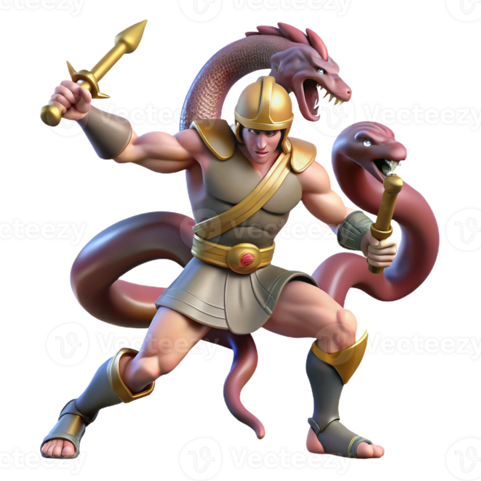 vibrant modern A Stoic Spartan Warrior Battling a Hydra high resolution png