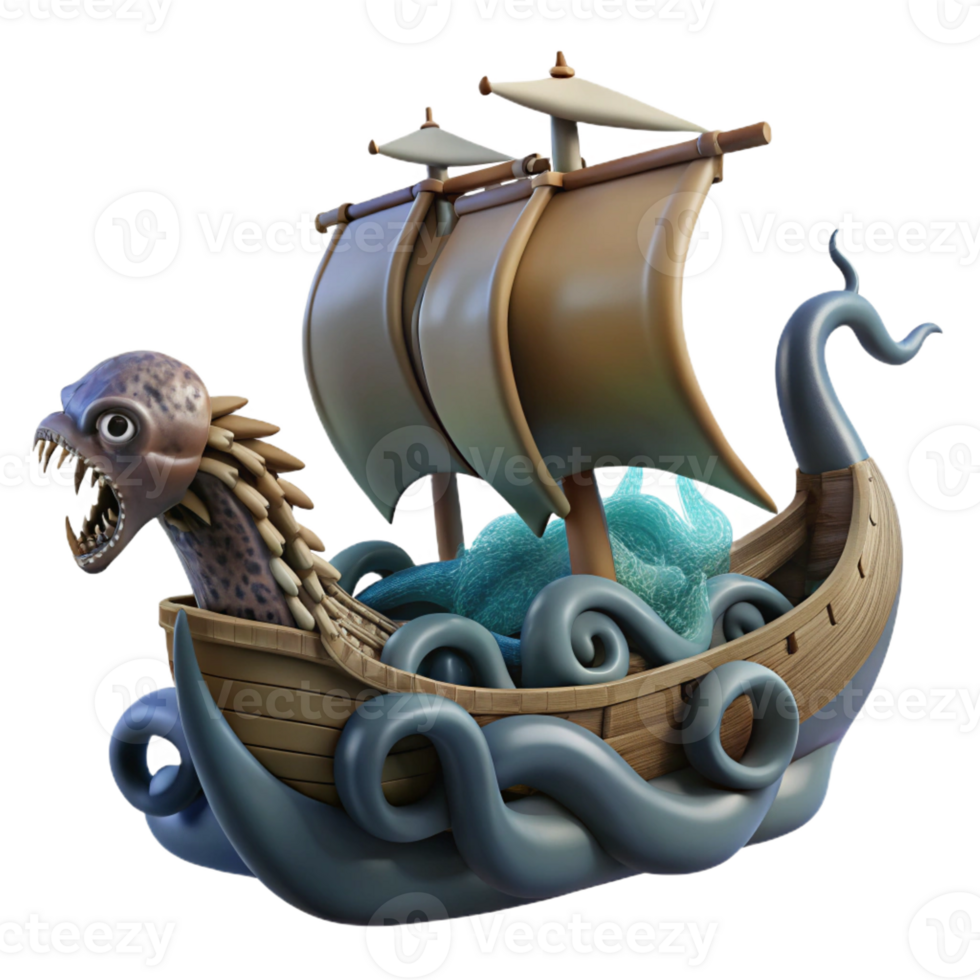 magnificent minimalist A Terrifying Kraken Attacking a Viking Lo professional png