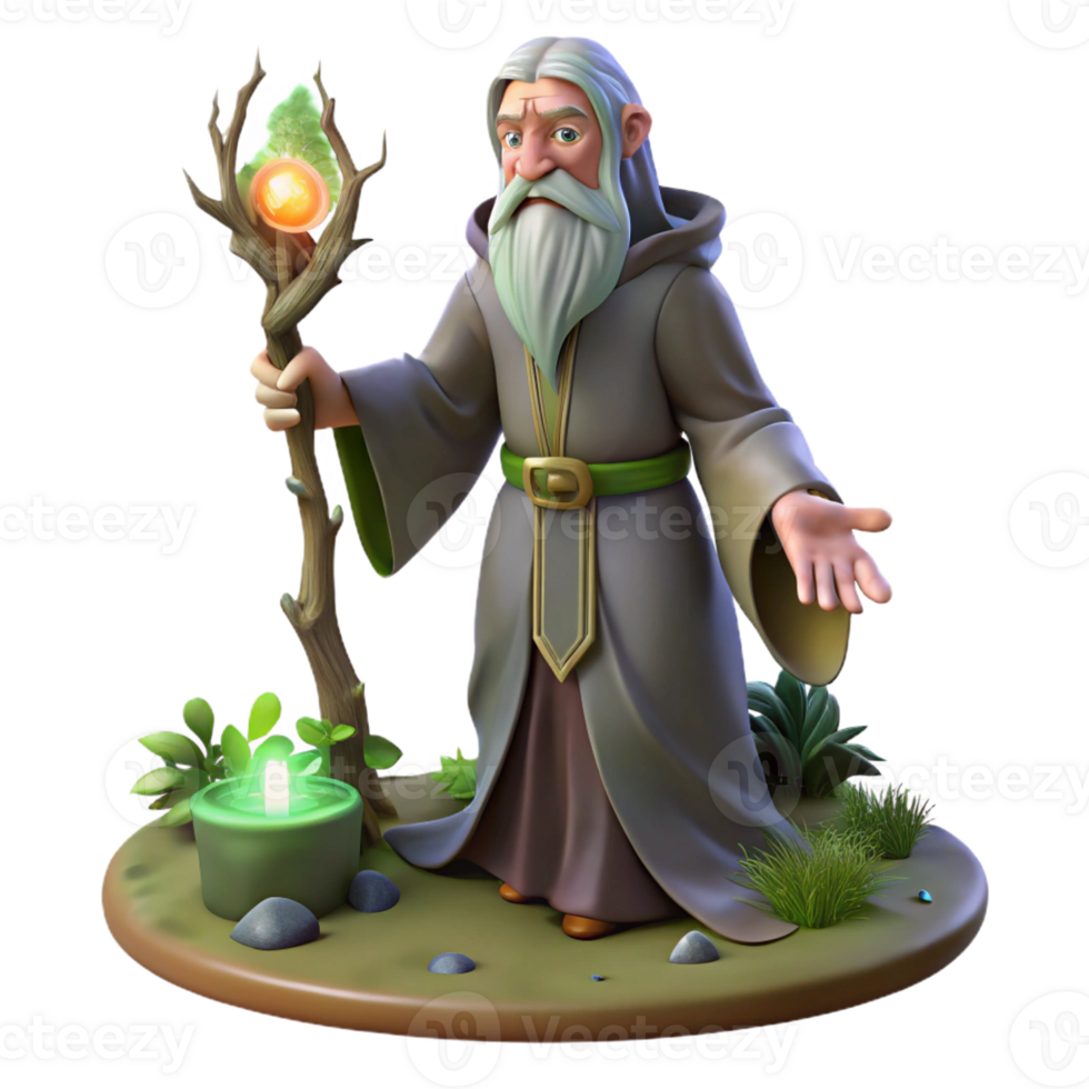 beautiful vintage A Wise Old Druid Performing a Ritual In detailed png