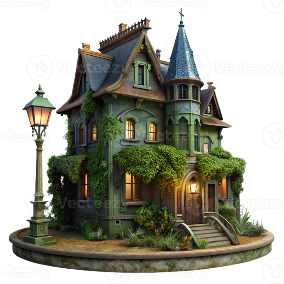 impressive classic A Dilapidated Victorian Mansion Overgrow detailed png