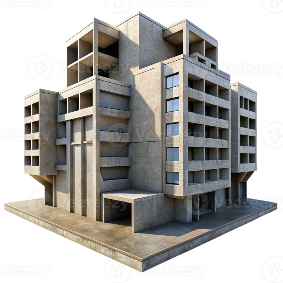 vibrant modern A Brutalist Concrete Apartment Complex H high quality png
