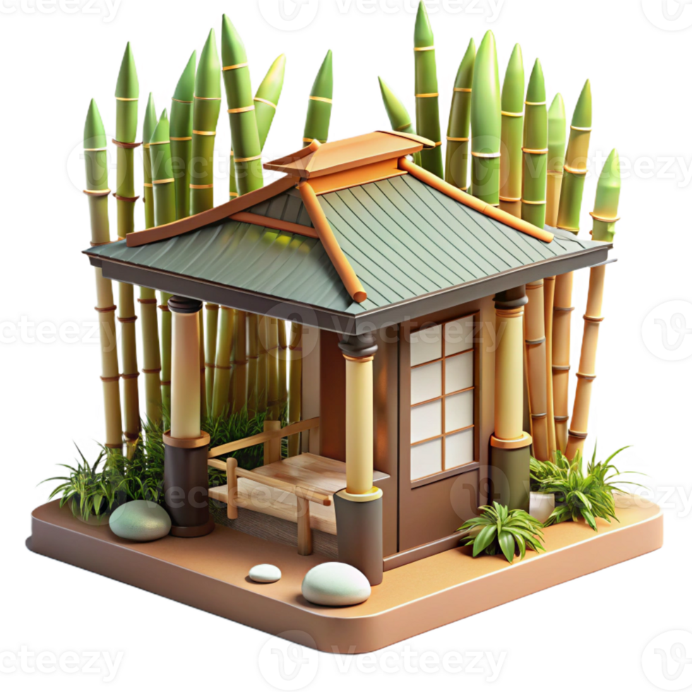serene modern A Japanese Tea House Bamboo and Wood Con detailed png