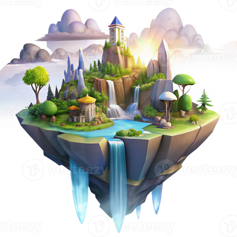 wonderful abstract A Floating Island City Waterfalls Cascadi original png
