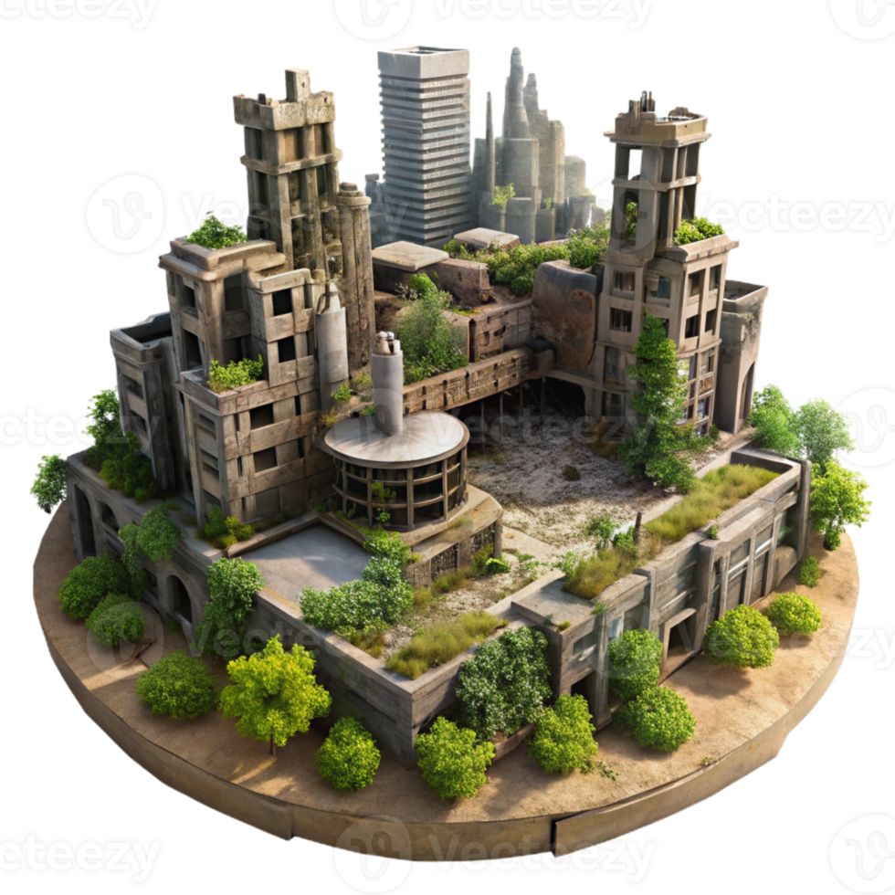serene rustic A Post Apocalyptic City Ruined Building high resolution png