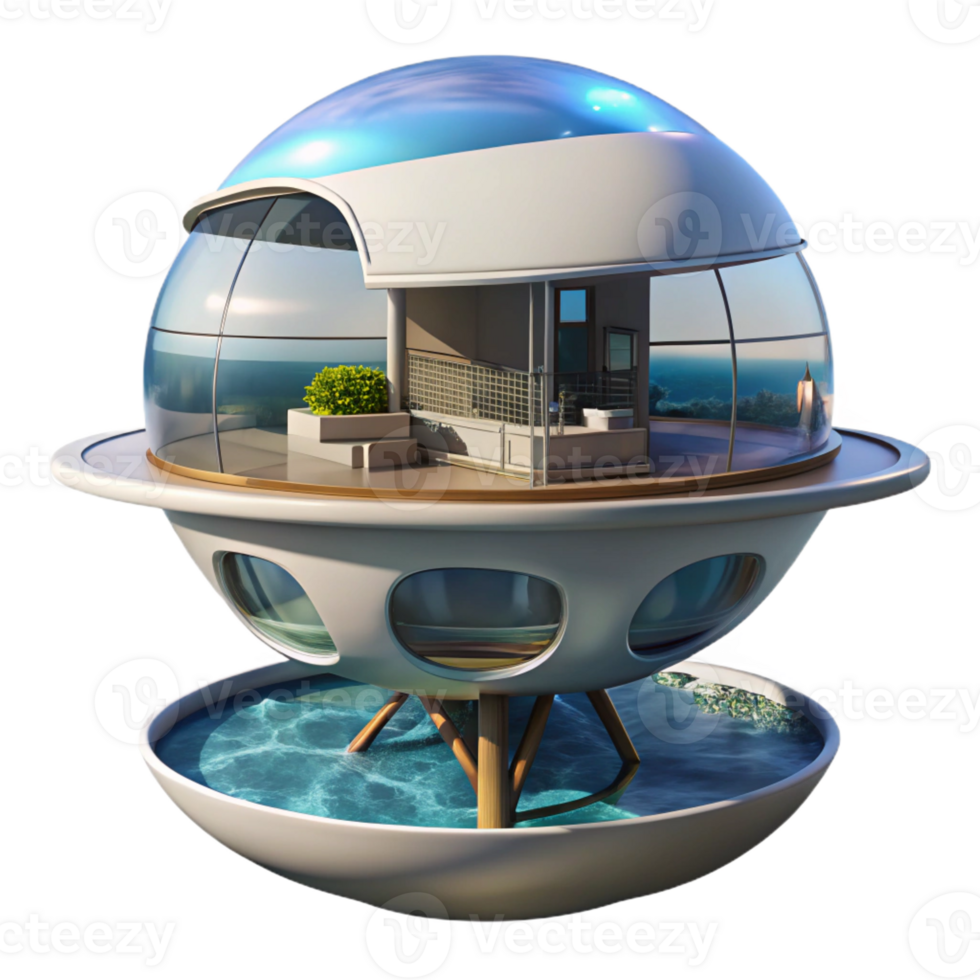 dramatic classic A Floating Spherical House Futuristic Des professional png