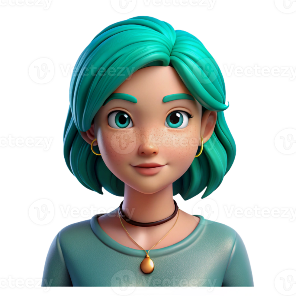 magnificent abstract Young Woman with Vibrant Turquoise Hair 4K png
