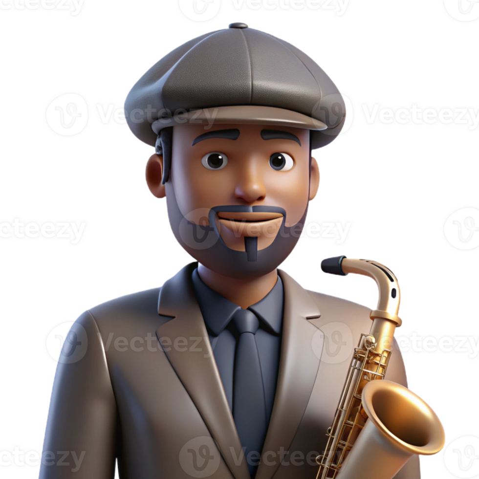 serene rustic Portrait of a Musician with a Saxophone W original png