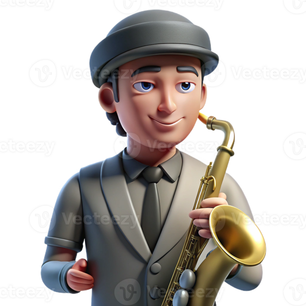 beautiful minimalist Portrait of a Musician with a Saxophone W 4K png
