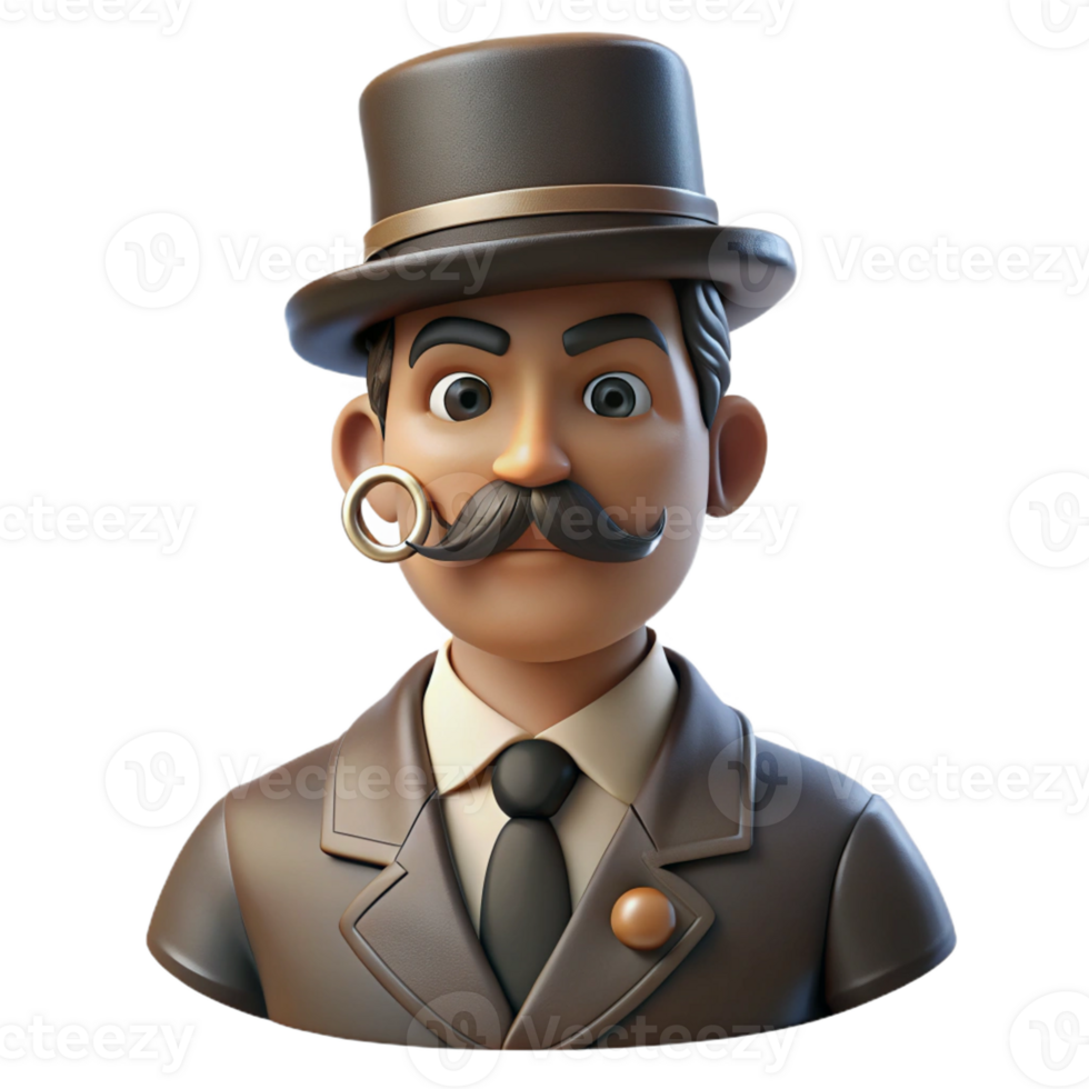 serene traditional Portrait of a Man with a Handlebar Mustach authentic png