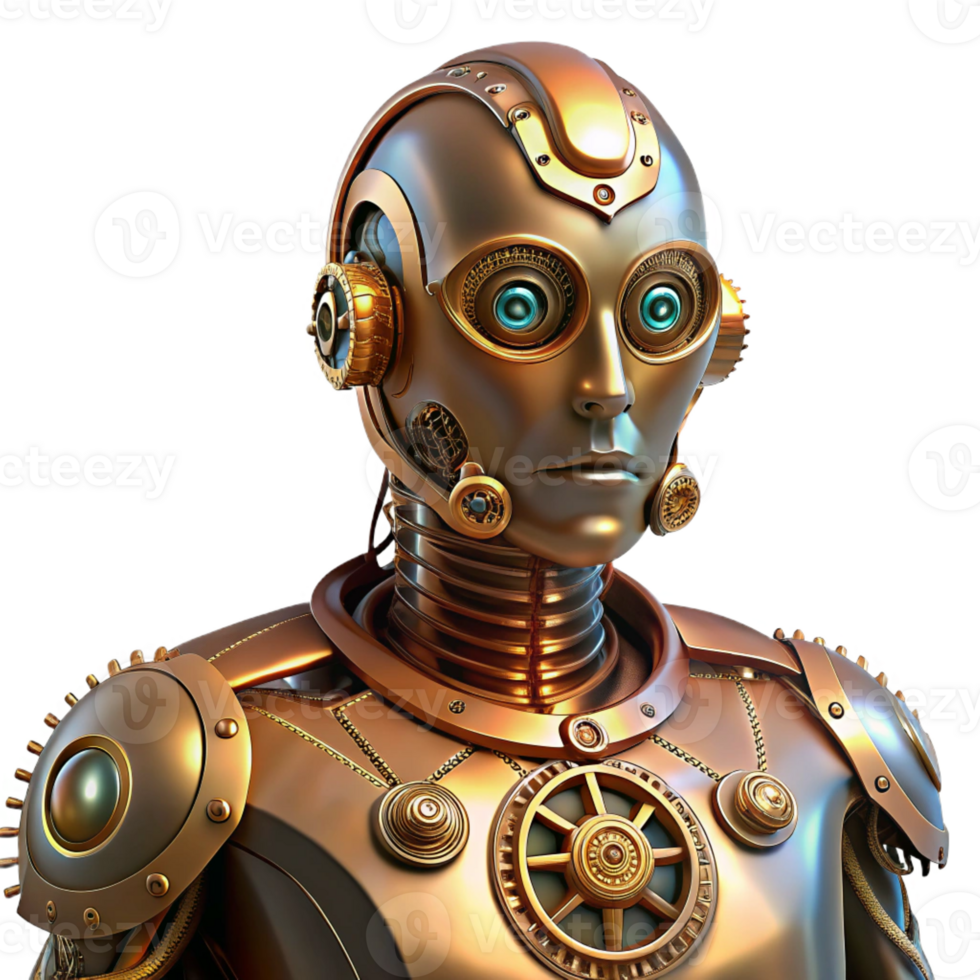 vibrant traditional Portrait of a Robot with Intricate Gears A high resolution png