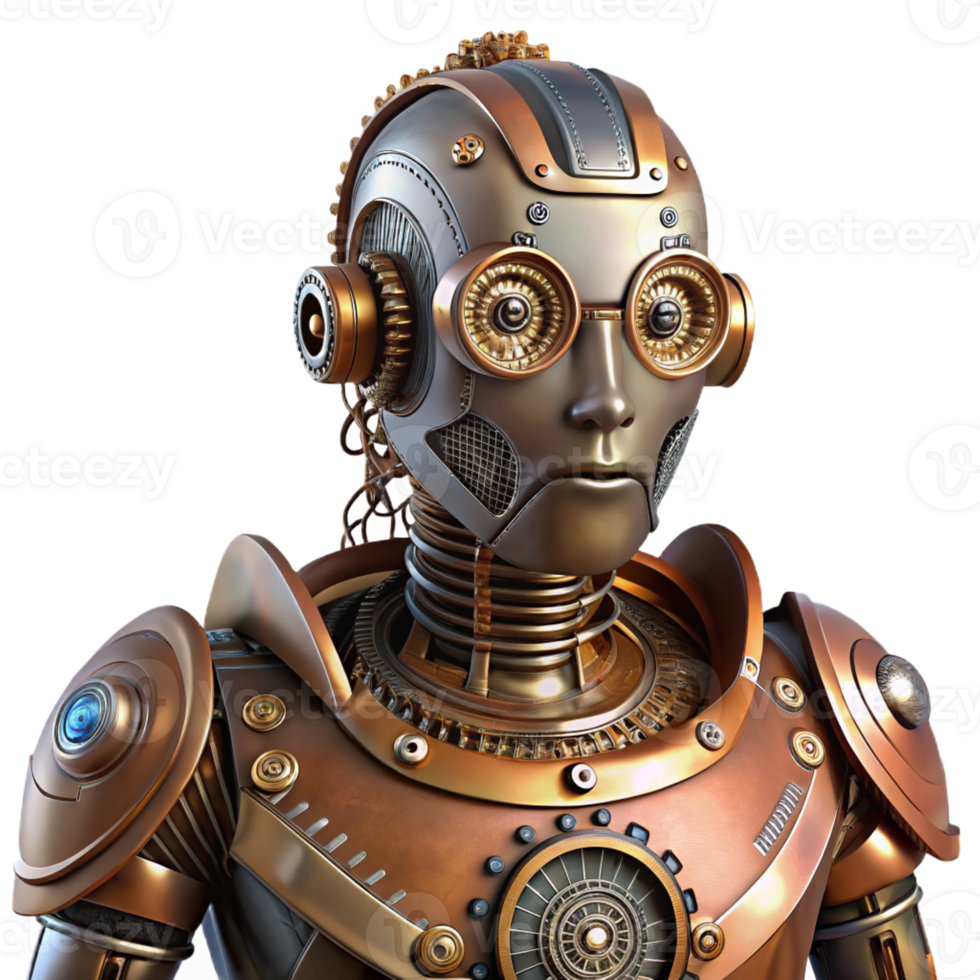 serene minimalist Portrait of a Robot with Intricate Gears A authentic png