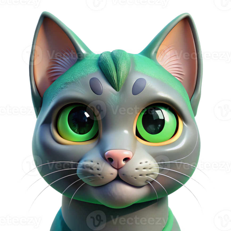 elegant abstract Portrait of a Cat with Piercing Green Eyes detailed png