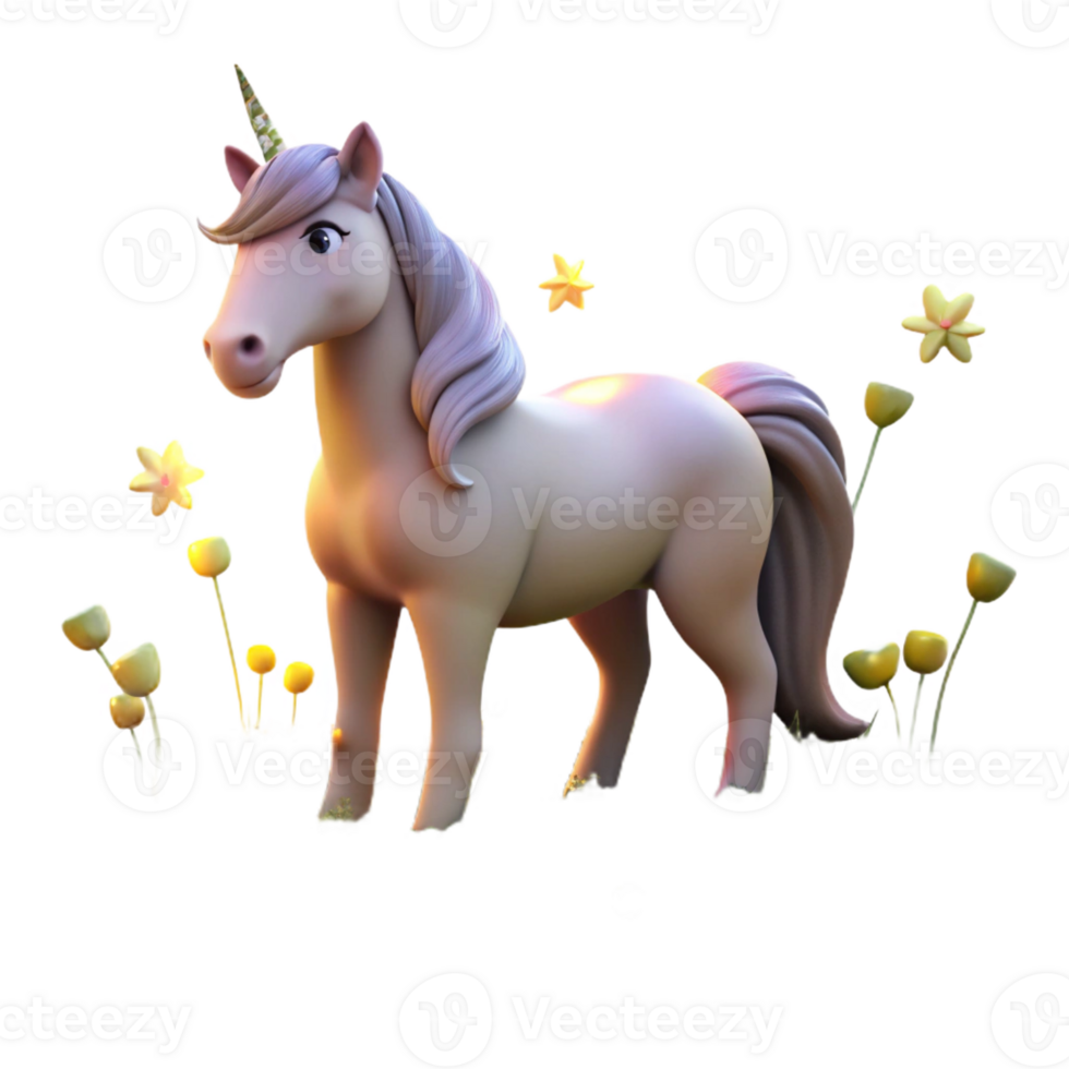 vibrant modern A Serene Unicorn with a Silver Mane Grazin premium png