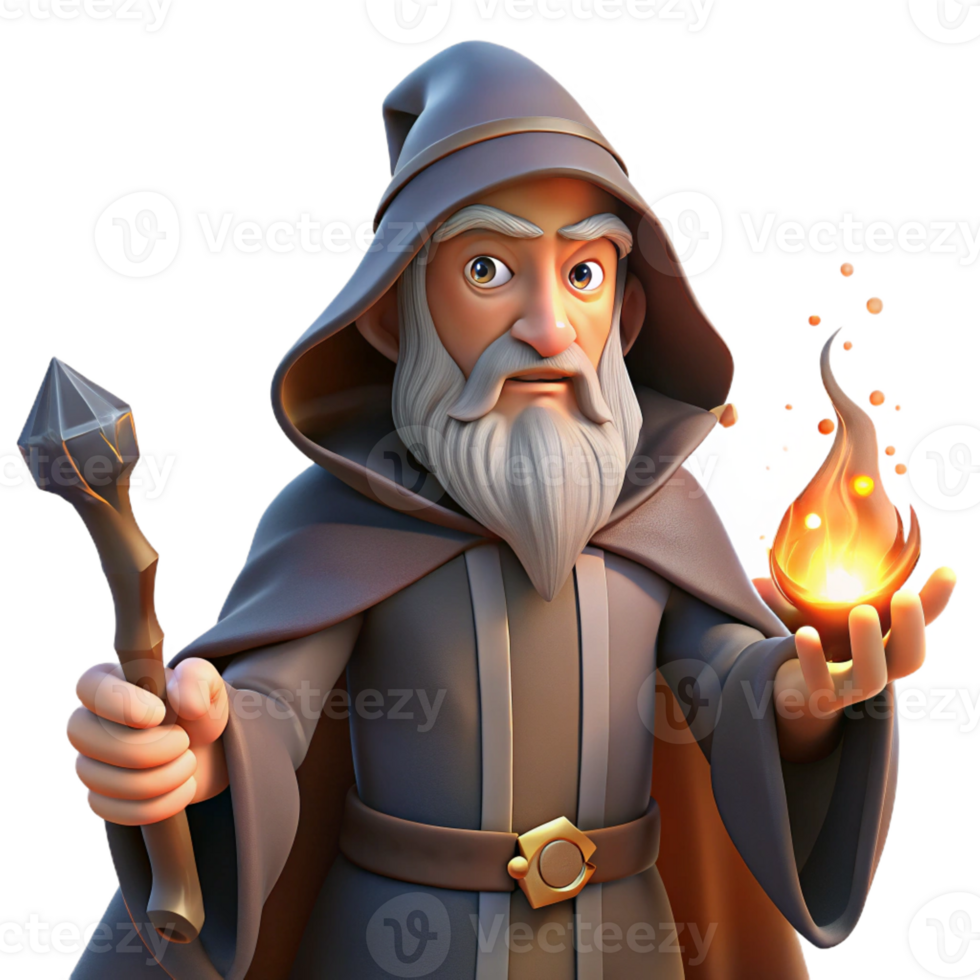 dramatic minimalist A Wise Old Wizard Casting a Spell in a Da 4K png
