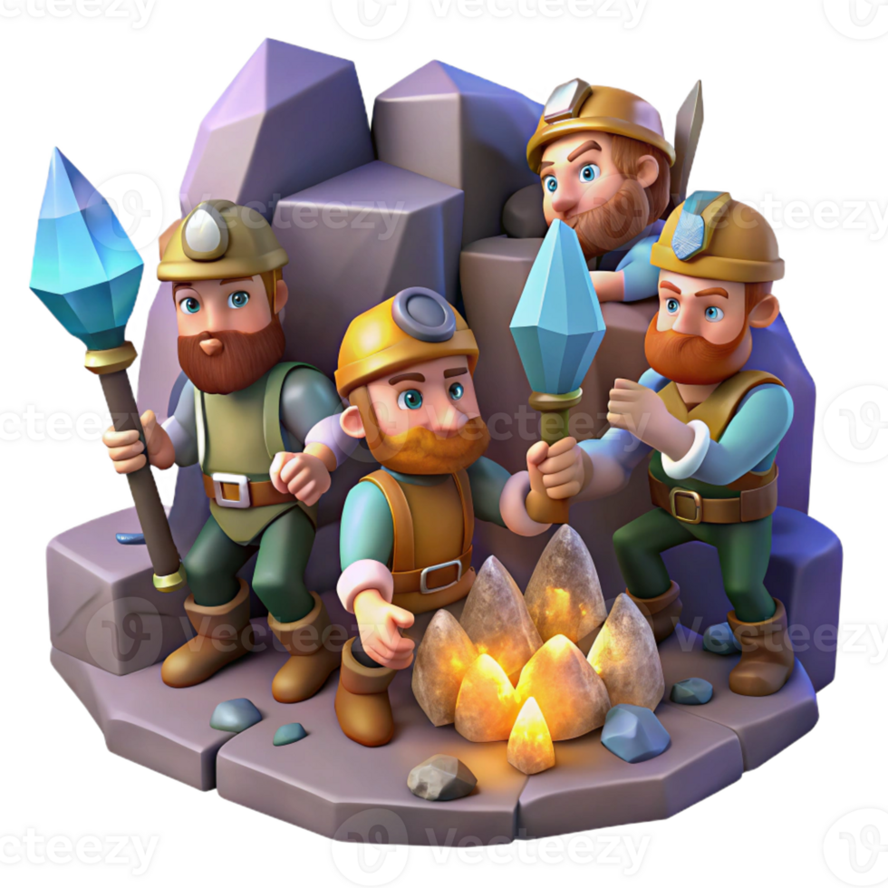 serene creative A Group of Adventurous Dwarves Mining Fo high quality png