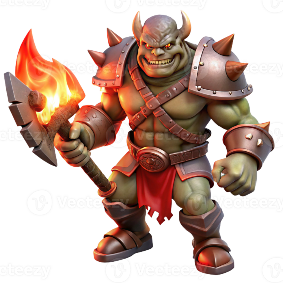 impressive traditional A Fearsome Orc Warrior Wielding a Flaming professional png