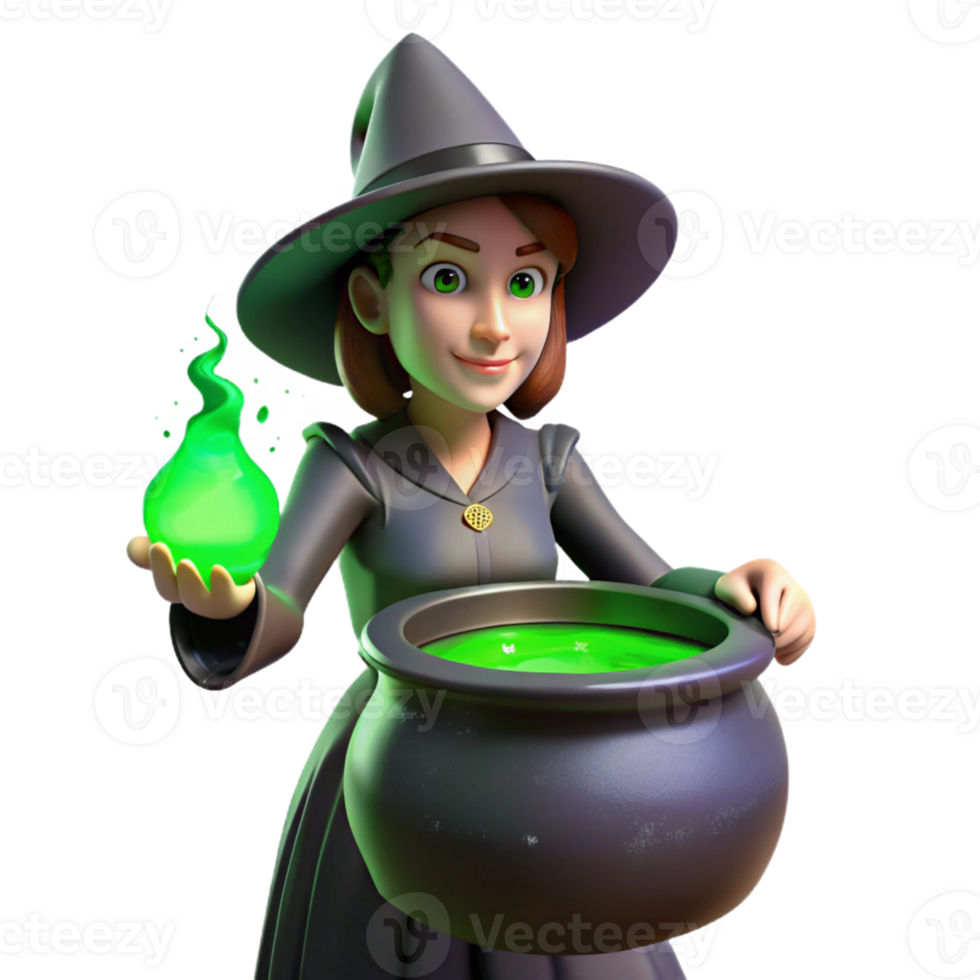 elegant creative Witch Brewing a Potion in Cauldron detailed png