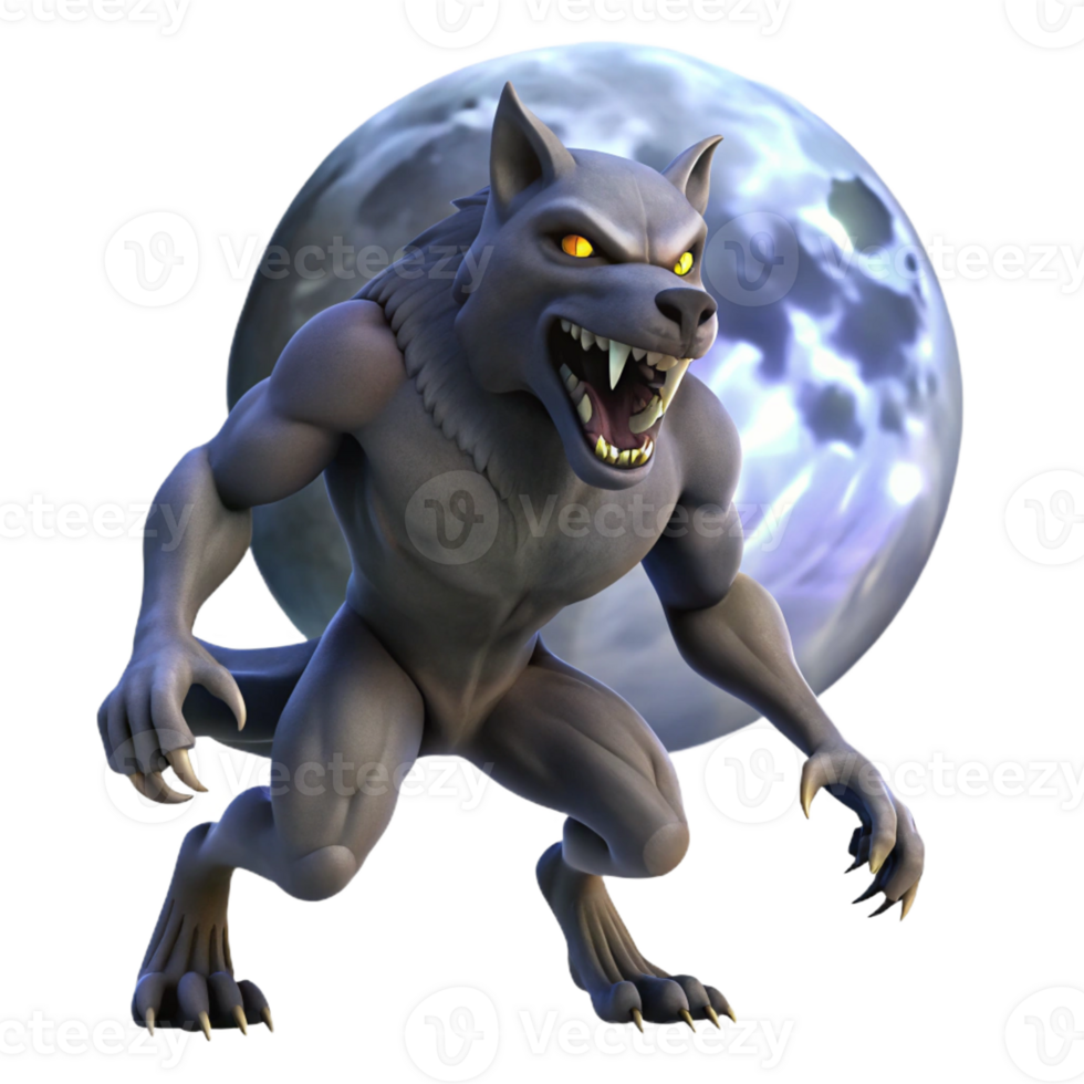 elegant traditional Howling Werewolf Under Full Moon genuine png