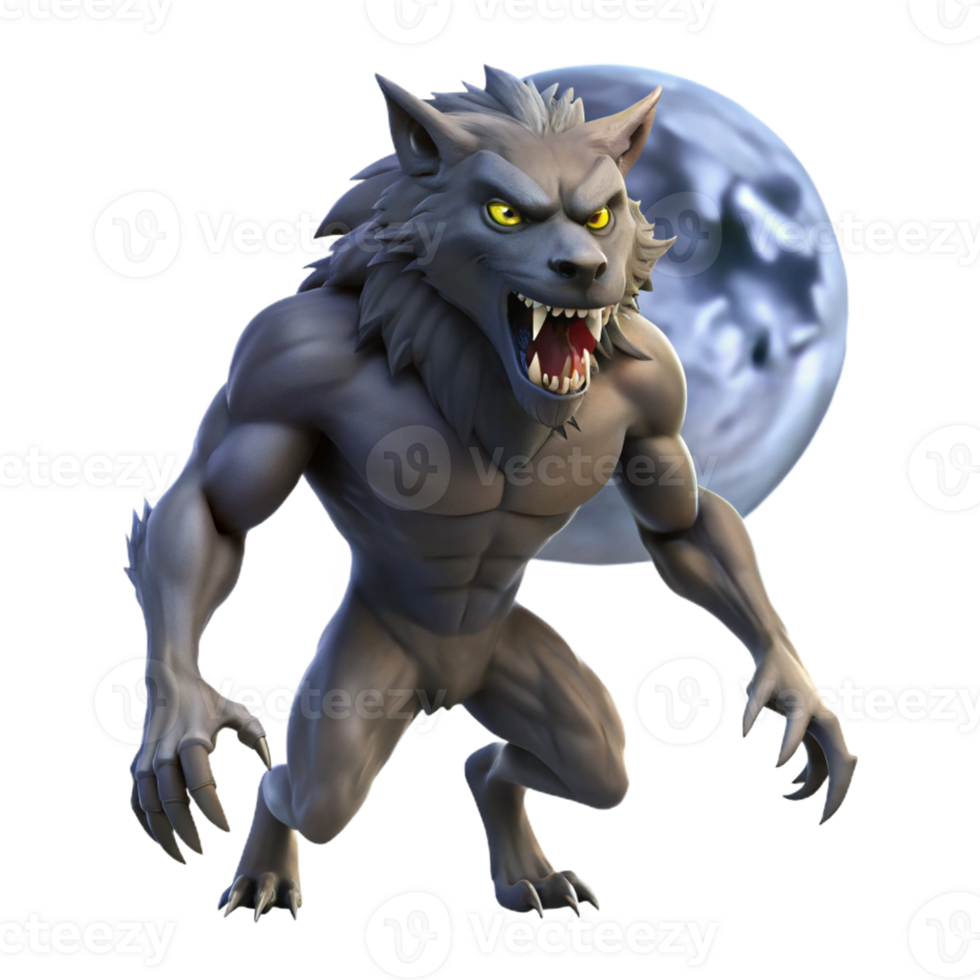 dramatic contemporary A Fierce Werewolf Howling at the Full Mo premium png