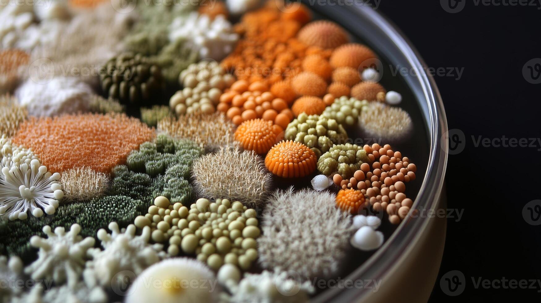Colorful fungi and mold in petri dish display stunning patterns and textures photo